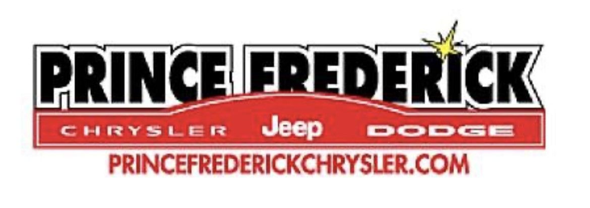 A red and white logo for the frederick chrysler jeep.