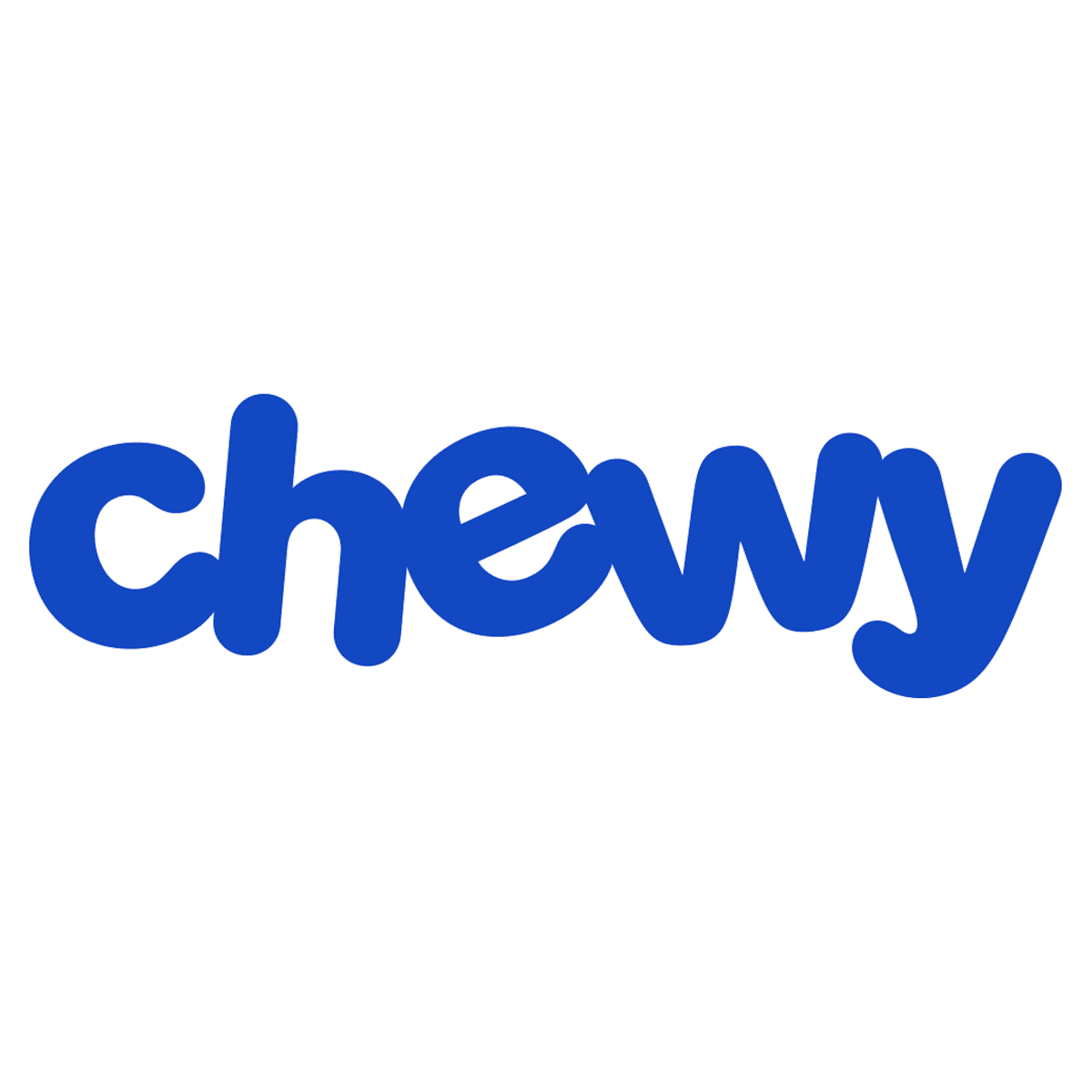 A blue chewy logo on a green background.