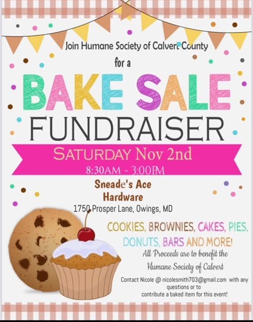 Bake sale fundraiser for Humane Society of Calvert County.